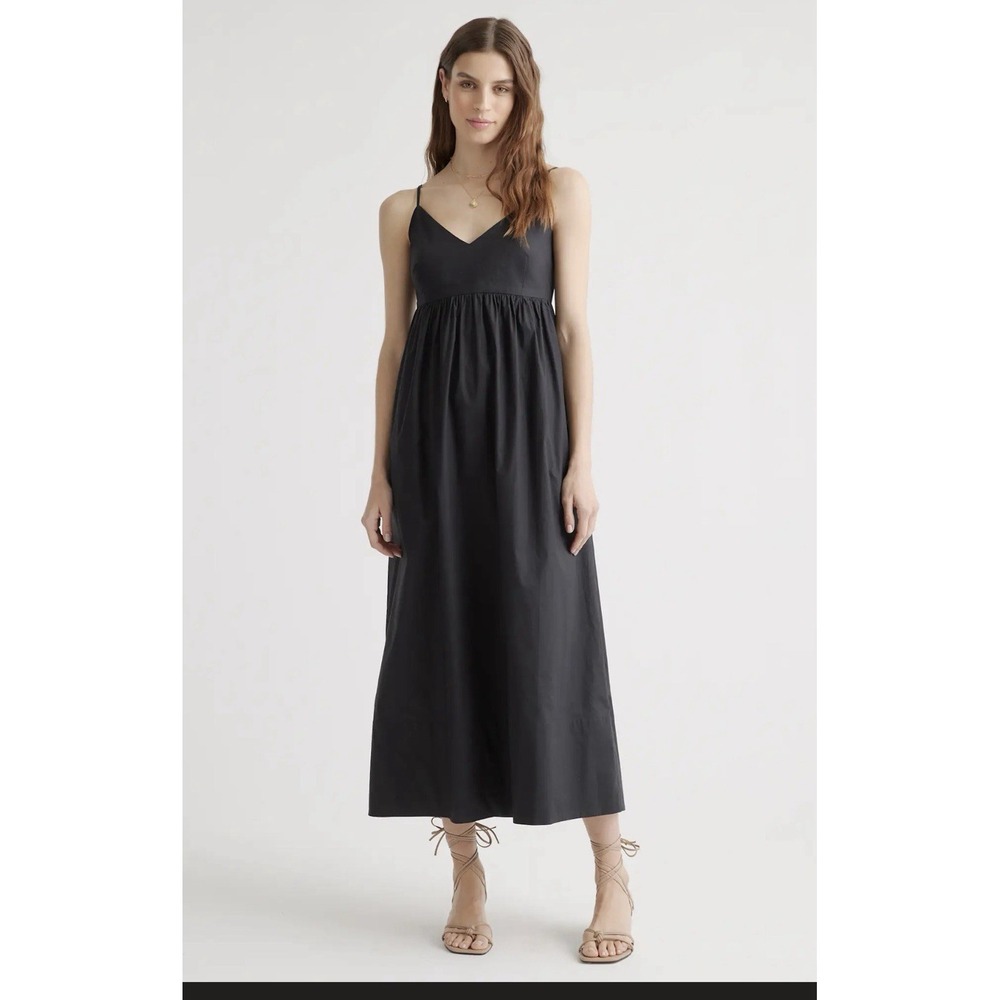 Quince Black Organic Cotton Maxi Dress XL Capsule Coastal Vacay Resort NWOT